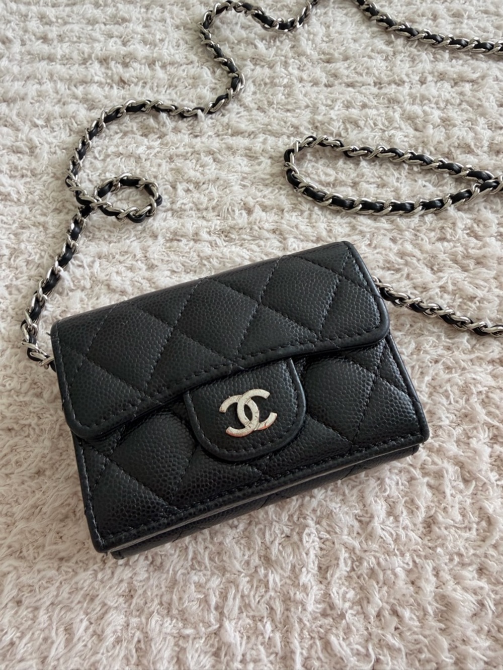 CHANEL Black Quilted Mini Wallet-on-Chain with Silver Hardware - Picture 2 of 7